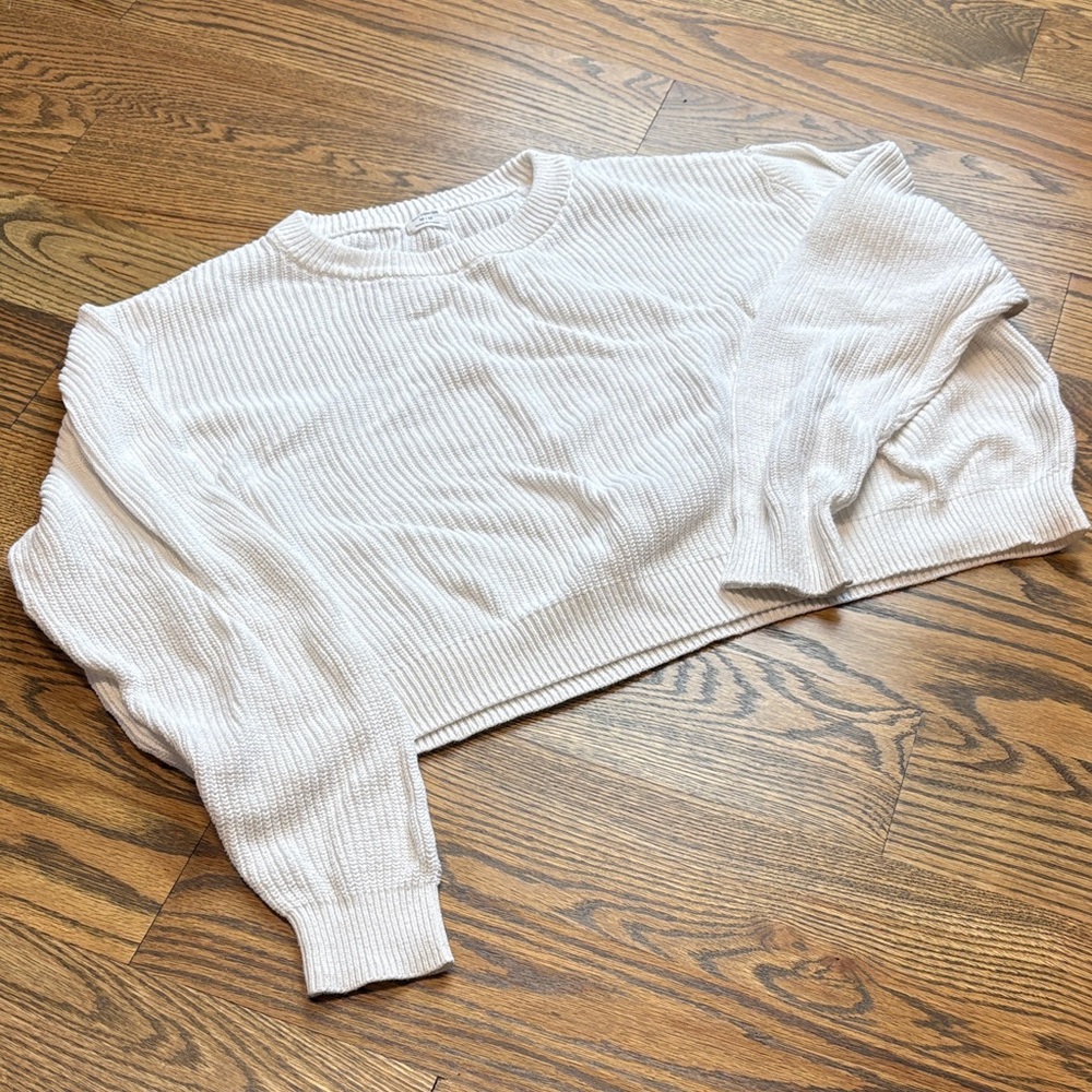 Cotton On White Ribbed Knit Cropped Pullover, M